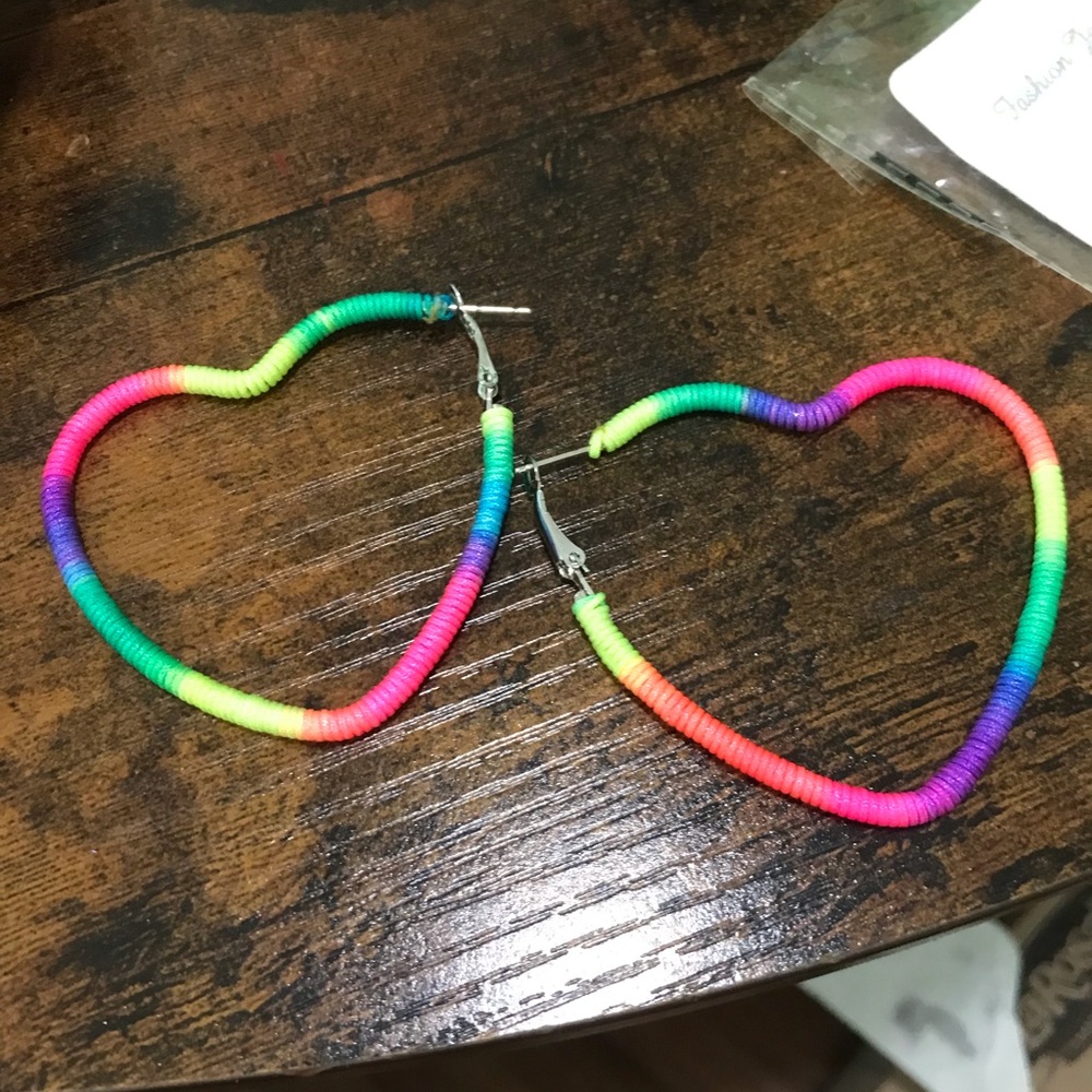 Rainbow Heart Hoop Earrings - Colorful Neon Heart Earrings